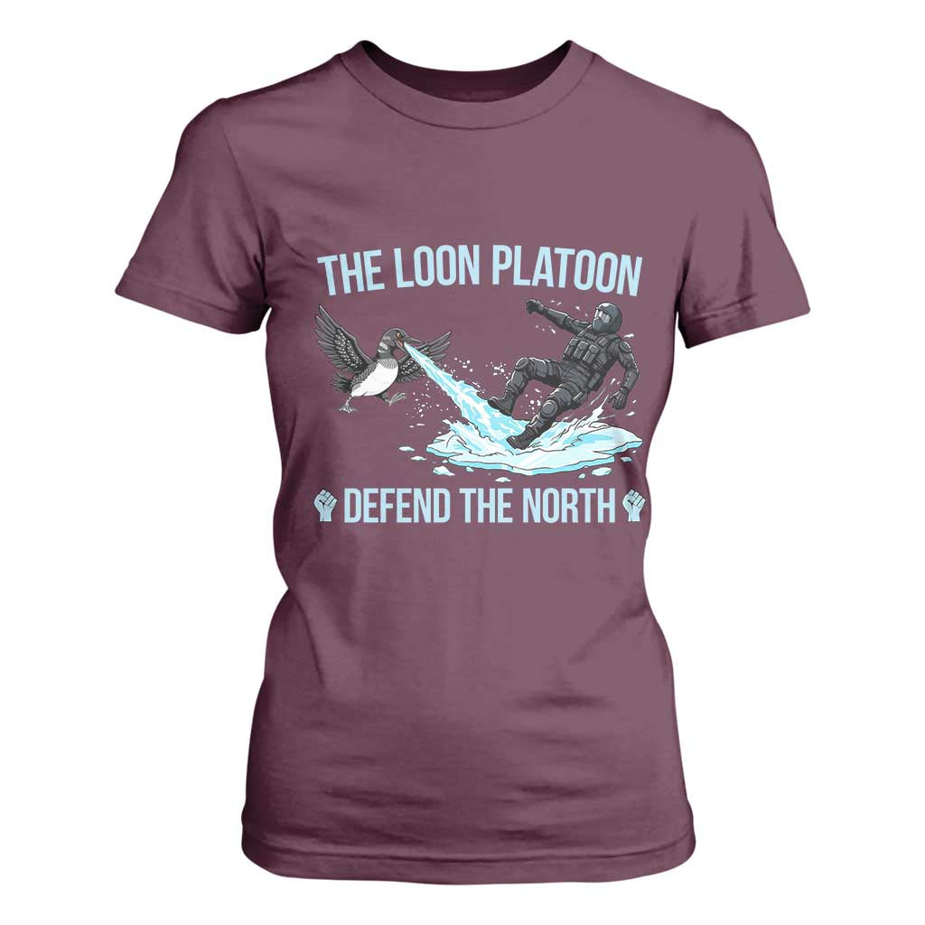 The Loon Platoon Defend The North T Shirt For Women Minnesota State Bird Rebel TS12 Maroon Print Your Wear