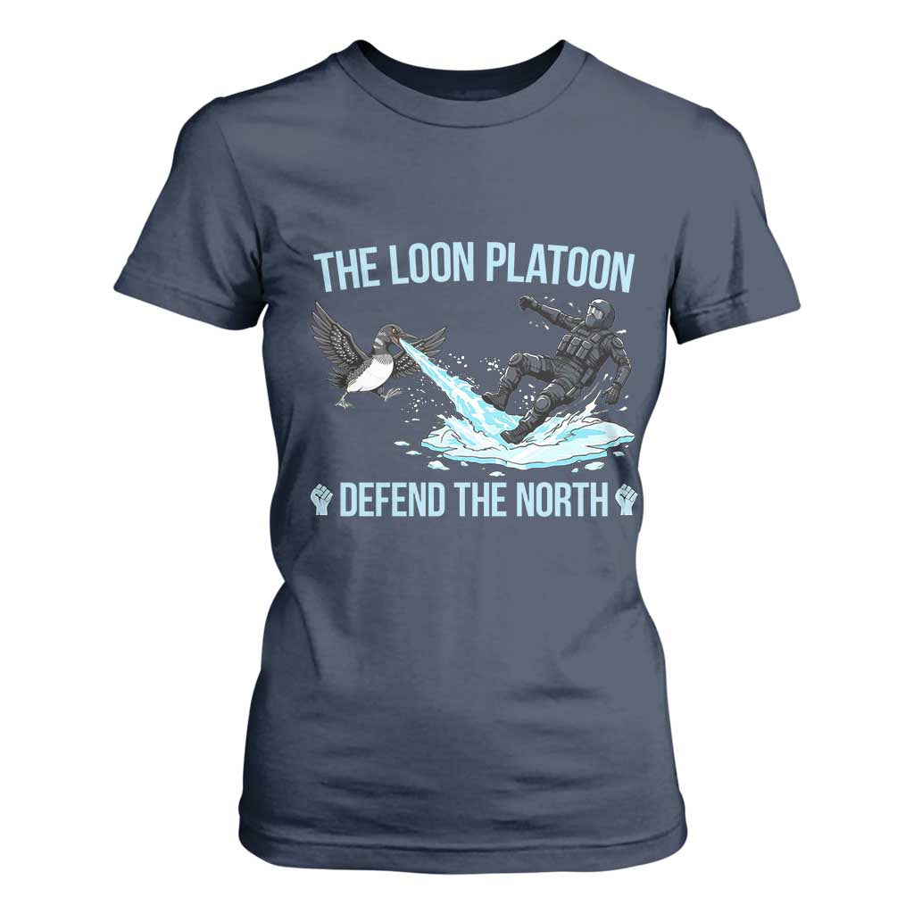 The Loon Platoon Defend The North T Shirt For Women Minnesota State Bird Rebel TS12 Navy Print Your Wear