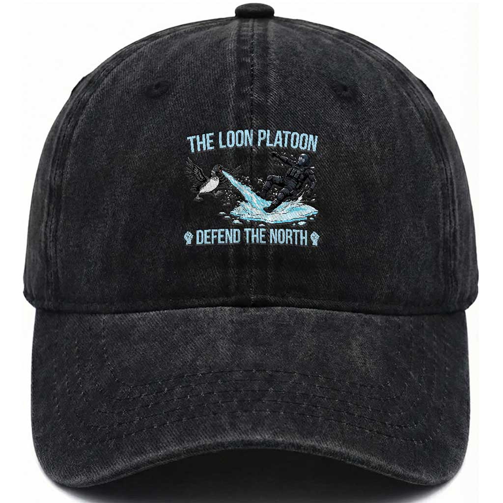 The Loon Platoon Defend The North Washed Cotton Baseball Cap Minnesota State Bird Rebel TS12 Print Your Wear