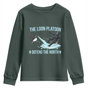 The Loon Platoon Defend The North Youth Sweatshirt Minnesota State Bird Rebel TS12 Dark Forest Green Print Your Wear