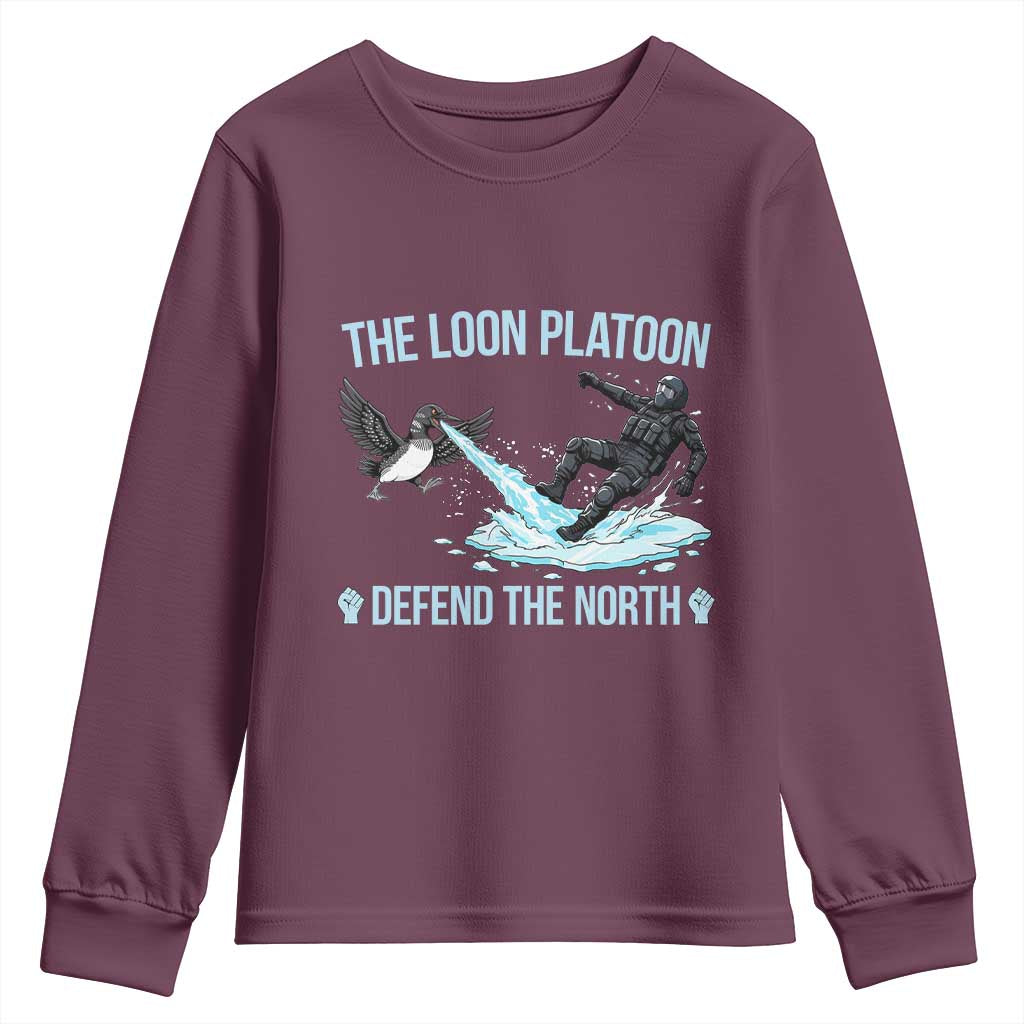 The Loon Platoon Defend The North Youth Sweatshirt Minnesota State Bird Rebel TS12 Maroon Print Your Wear