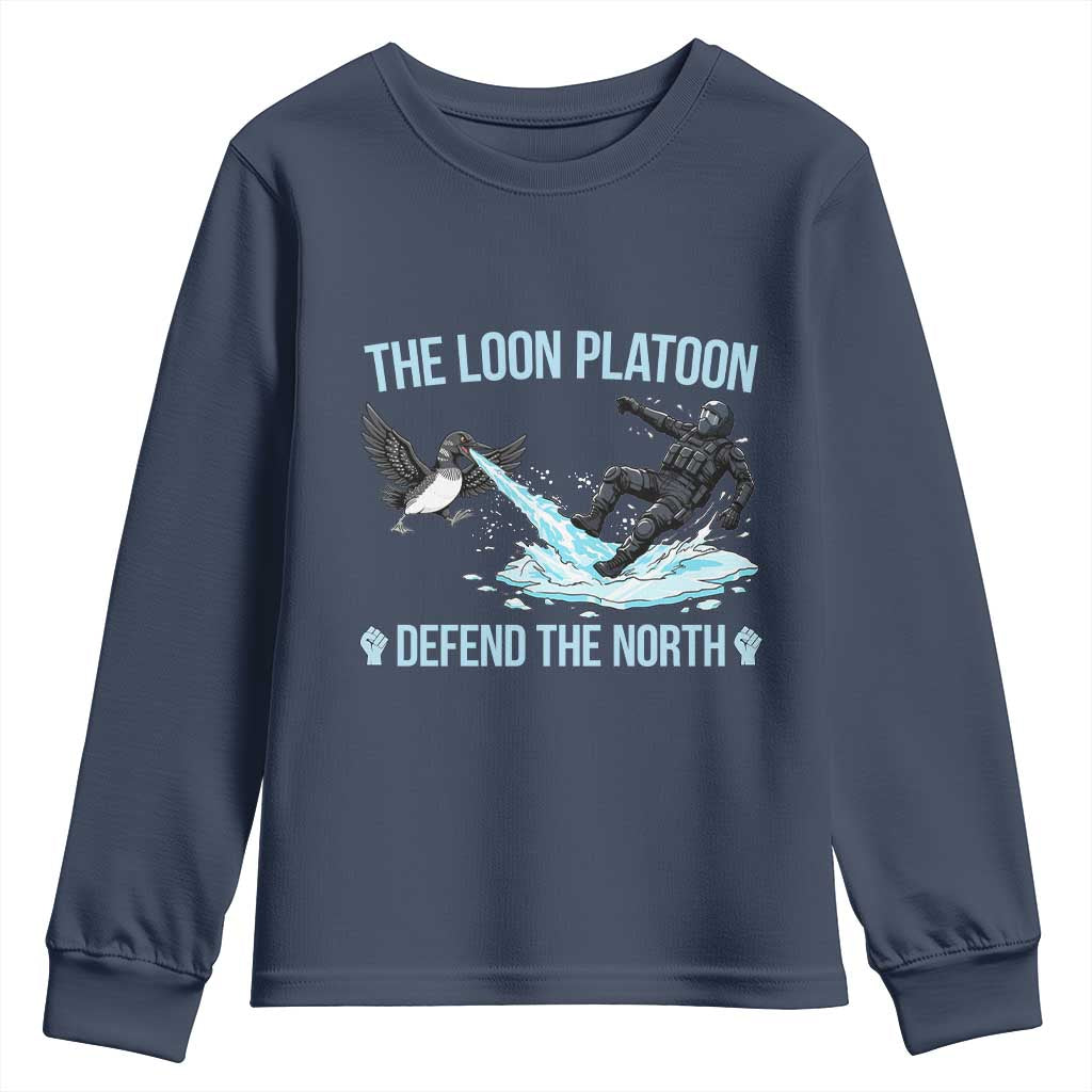 The Loon Platoon Defend The North Youth Sweatshirt Minnesota State Bird Rebel TS12 Navy Print Your Wear