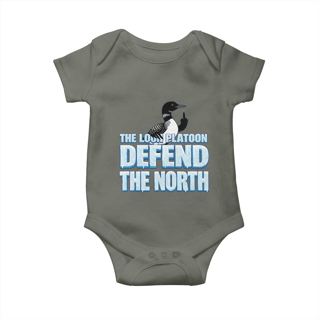 The Loon Platoon Defend The North Baby Onesie MN State Bird Loon Resistance TS12 Military Green Print Your Wear