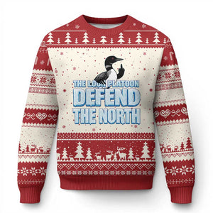 The Loon Platoon Defend The North Ugly Christmas Sweater MN State Bird Loon Resistance TS12 Beige Red Print Your Wear