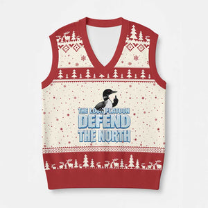 The Loon Platoon Defend The North V-Neck Knit Sweater Vest MN State Bird Loon Resistance TS12 Beige Red Print Your Wear