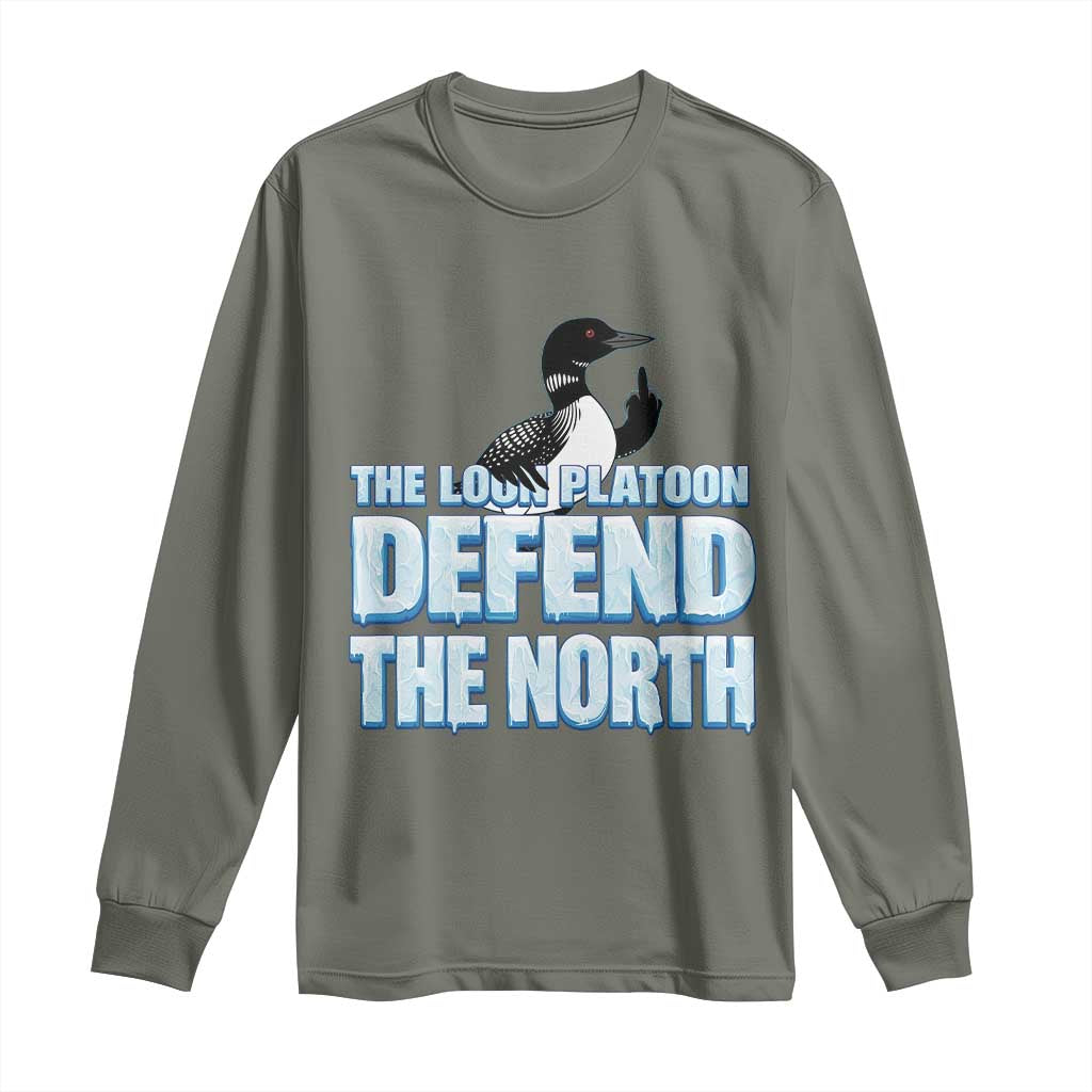 The Loon Platoon Defend The North Long Sleeve Shirt MN State Bird Loon Resistance TS12 Military Green Print Your Wear