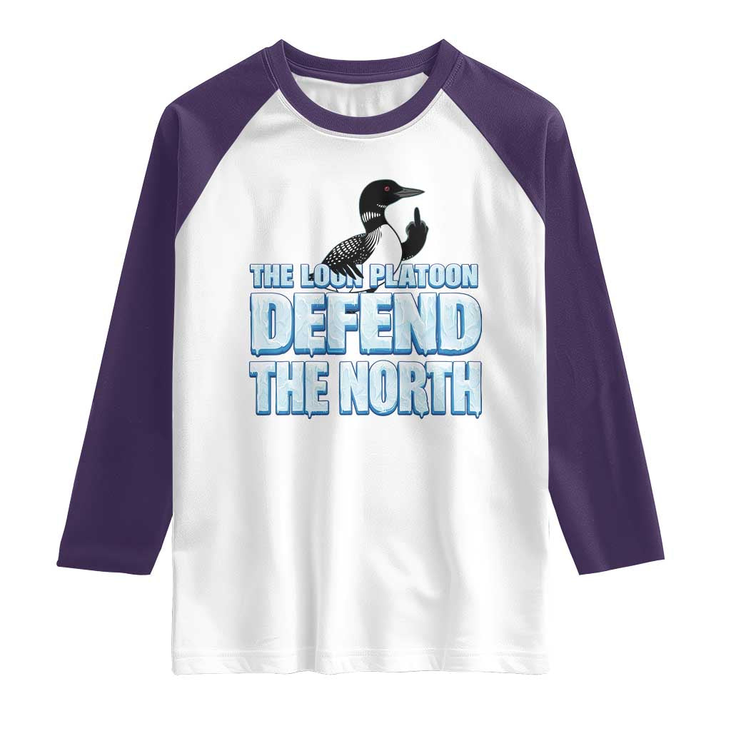The Loon Platoon Defend The North Raglan Shirt MN State Bird Loon Resistance TS12 White Purple Print Your Wear