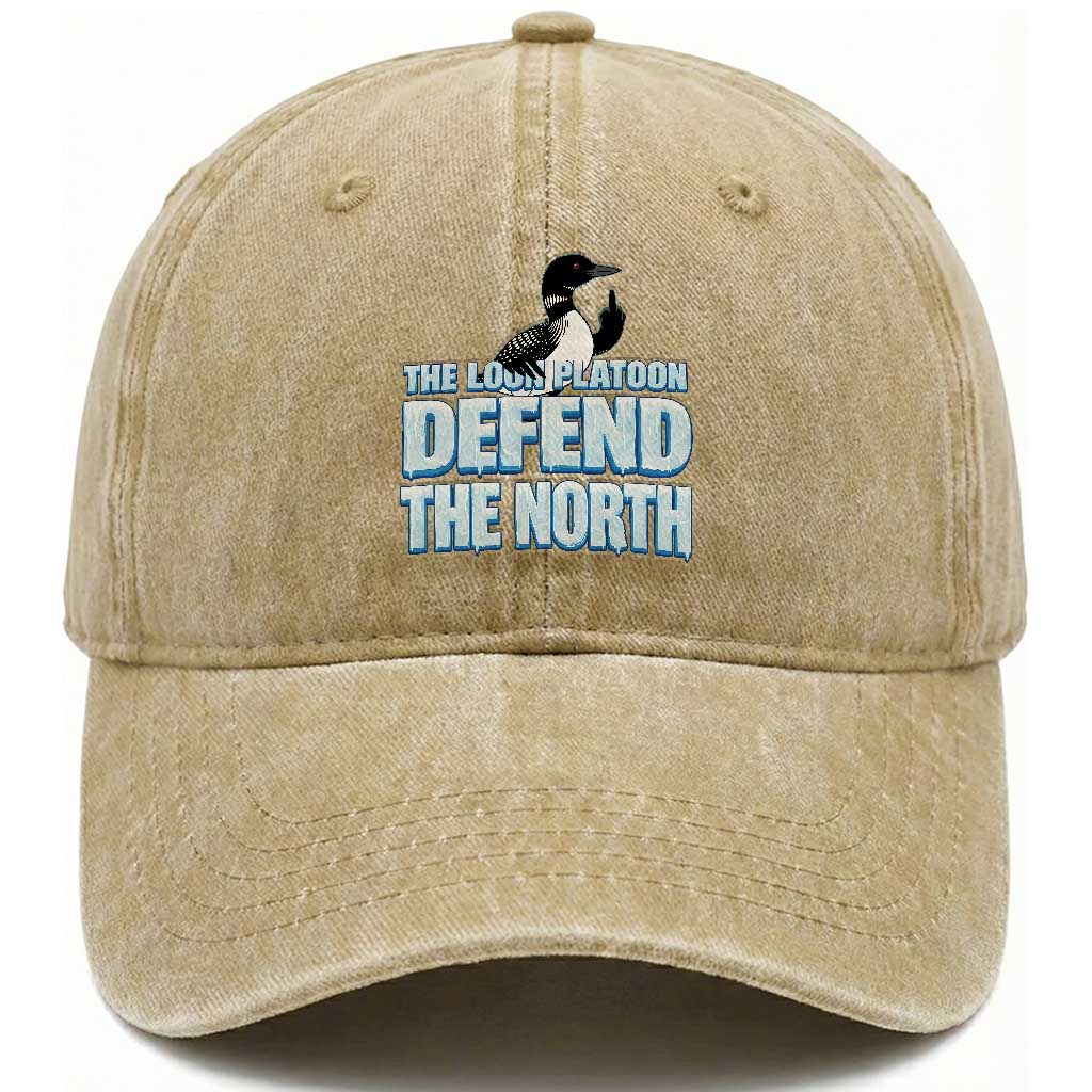 The Loon Platoon Defend The North Washed Cotton Baseball Cap MN State Bird Loon Resistance TS12 Print Your Wear