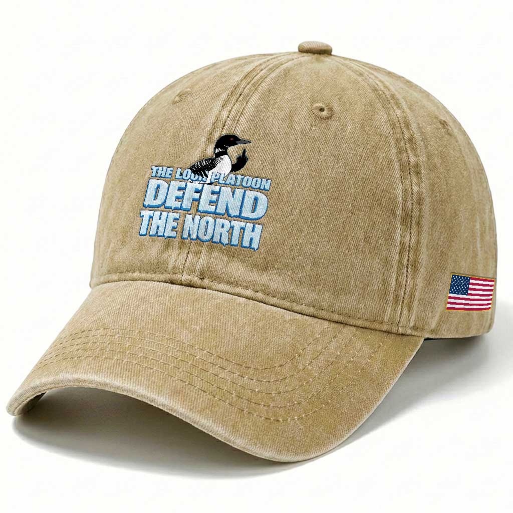 The Loon Platoon Defend The North Washed Cotton Baseball Cap MN State Bird Loon Resistance TS12 Print Your Wear