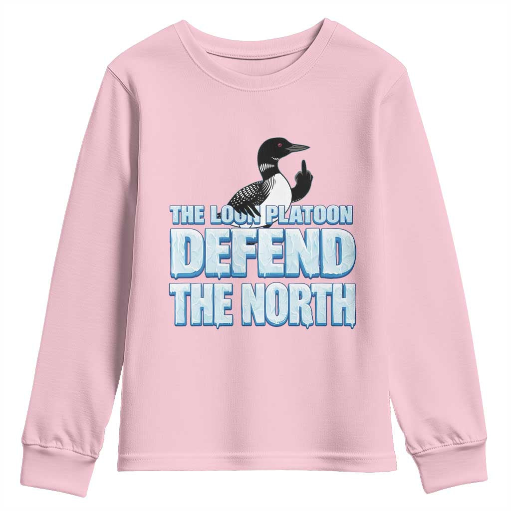 The Loon Platoon Defend The North Youth Sweatshirt MN State Bird Loon Resistance TS12 Light Pink Print Your Wear