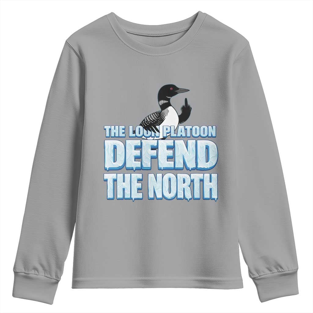 The Loon Platoon Defend The North Youth Sweatshirt MN State Bird Loon Resistance TS12 Sport Gray Print Your Wear