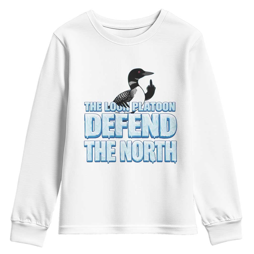 The Loon Platoon Defend The North Youth Sweatshirt MN State Bird Loon Resistance TS12 White Print Your Wear