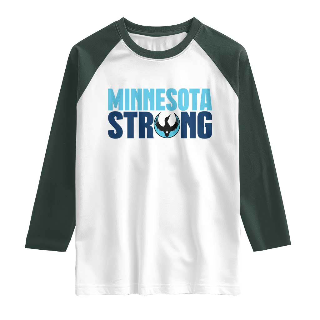 MN State Bird Loon Raglan Shirt Minnesota Strong Pride TS12 White Dark Forest Green Print Your Wear