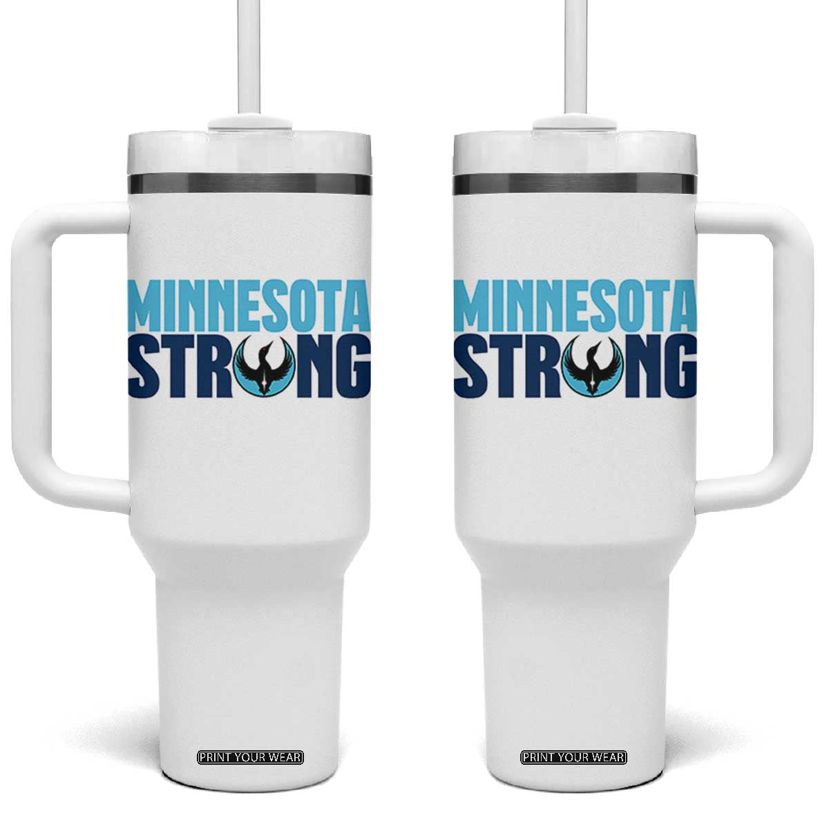 MN State Bird Loon Tumbler With Handle Minnesota Strong Pride TS12 One Size: 40 oz White Print Your Wear