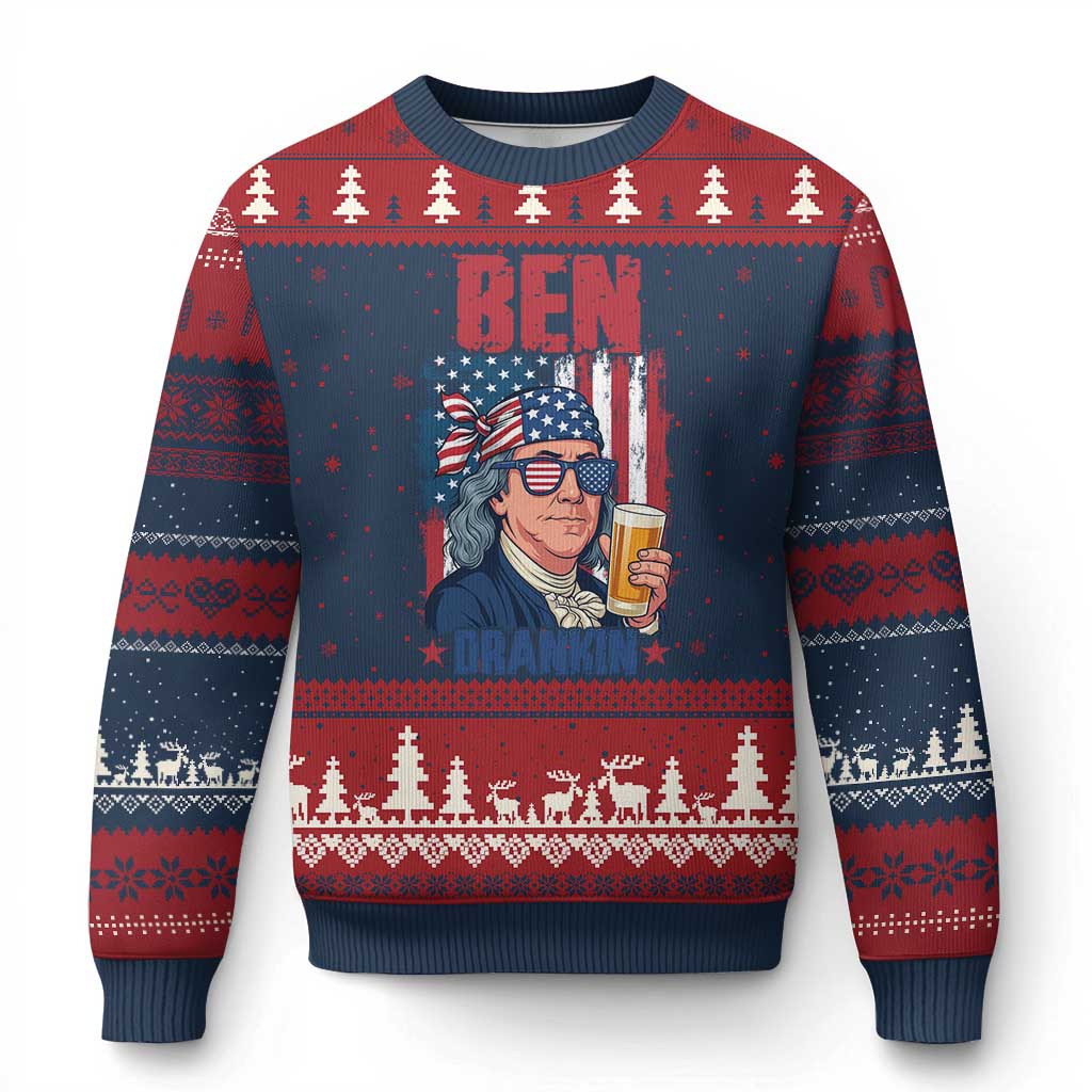Benjamin Franklin Ugly Christmas Sweater Funny Ben Drankin American History TS12 Navy Red Print Your Wear