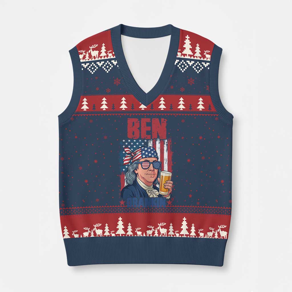 Benjamin Franklin V-Neck Knit Sweater Vest Funny Ben Drankin American History TS12 Navy Red Print Your Wear