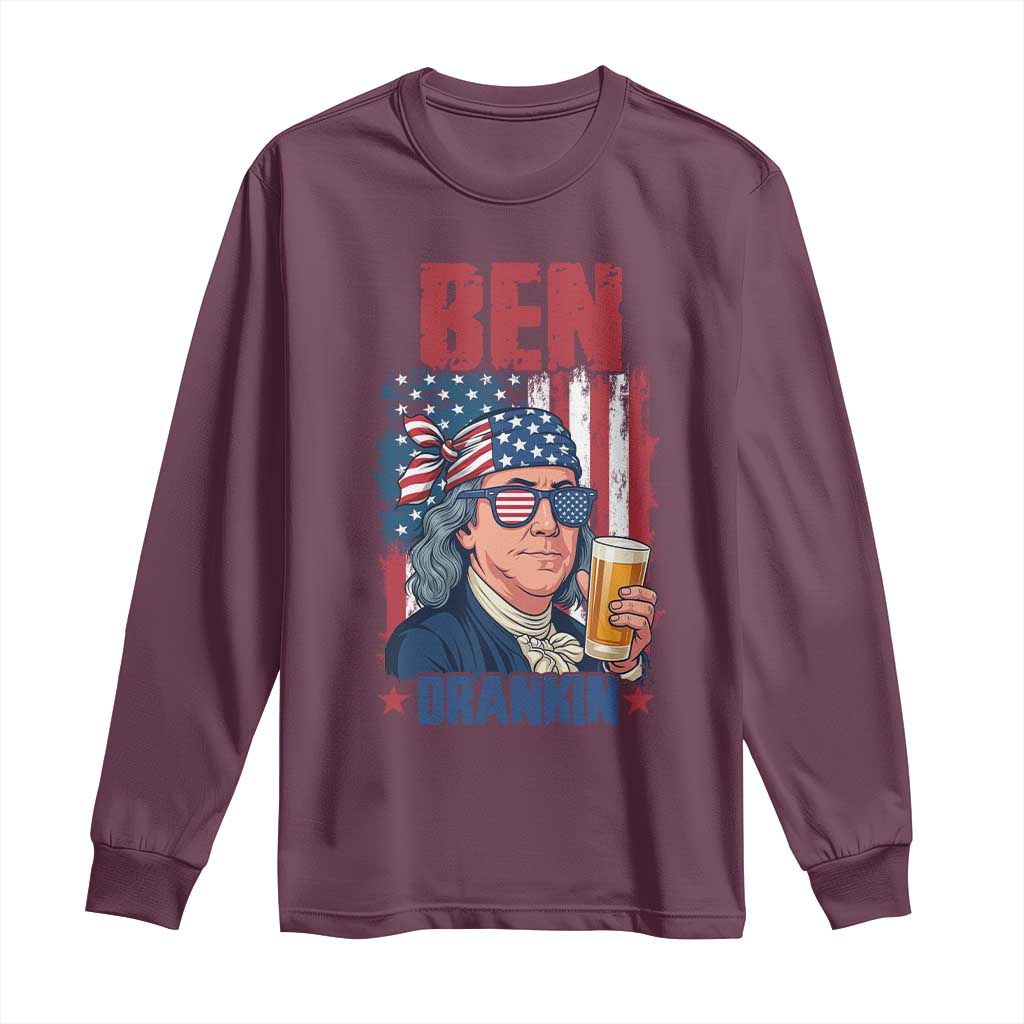 Benjamin Franklin Long Sleeve Shirt Funny Ben Drankin American History TS12 Maroon Print Your Wear