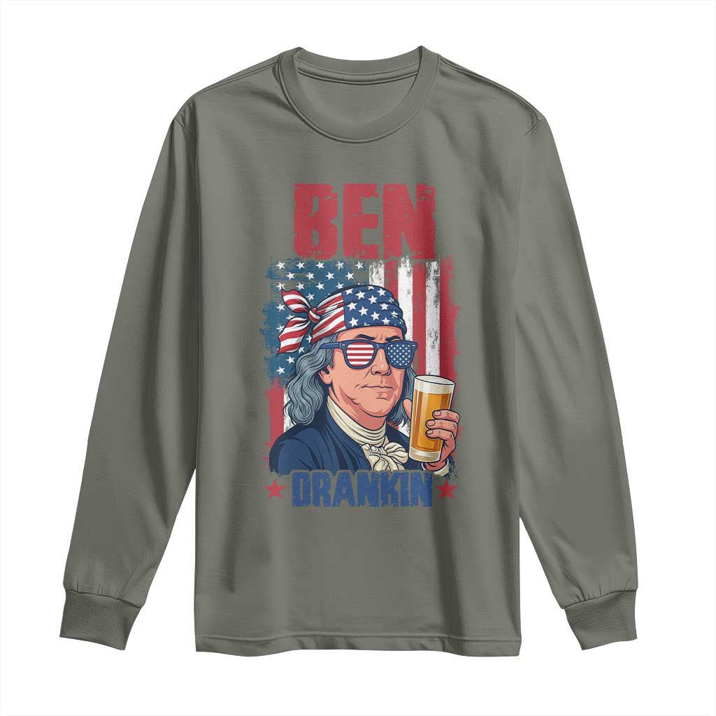 Benjamin Franklin Long Sleeve Shirt Funny Ben Drankin American History TS12 Military Green Print Your Wear
