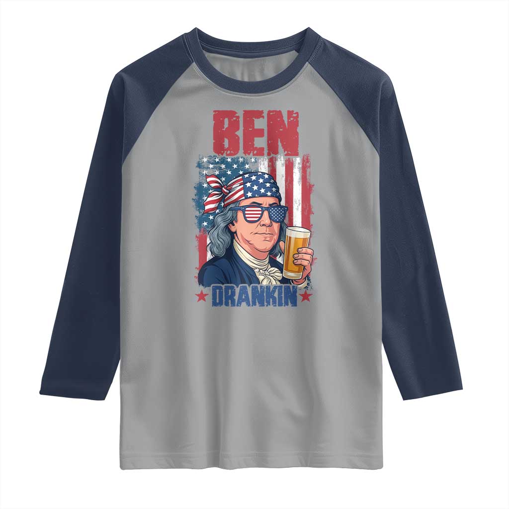 Benjamin Franklin Raglan Shirt Funny Ben Drankin American History TS12 Sport Gray Navy Print Your Wear