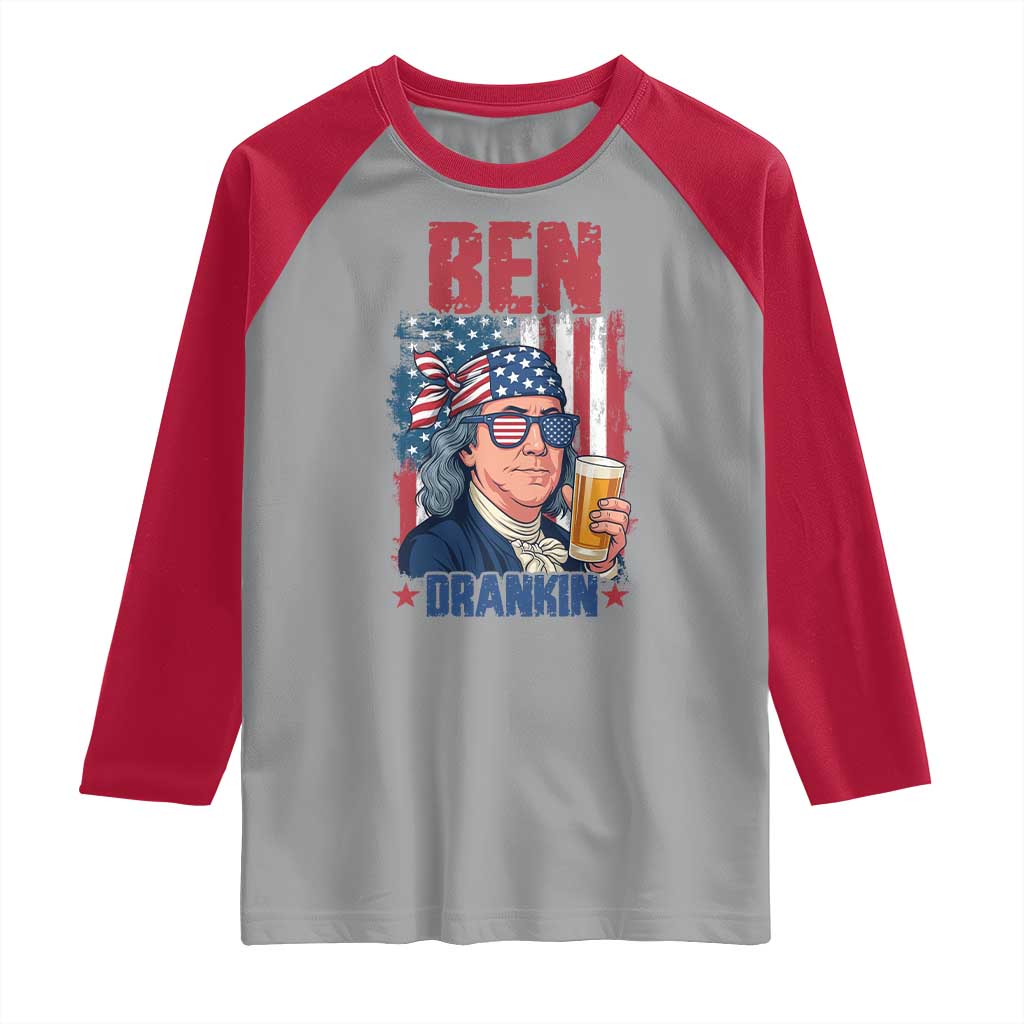 Benjamin Franklin Raglan Shirt Funny Ben Drankin American History TS12 Sport Gray Red Print Your Wear
