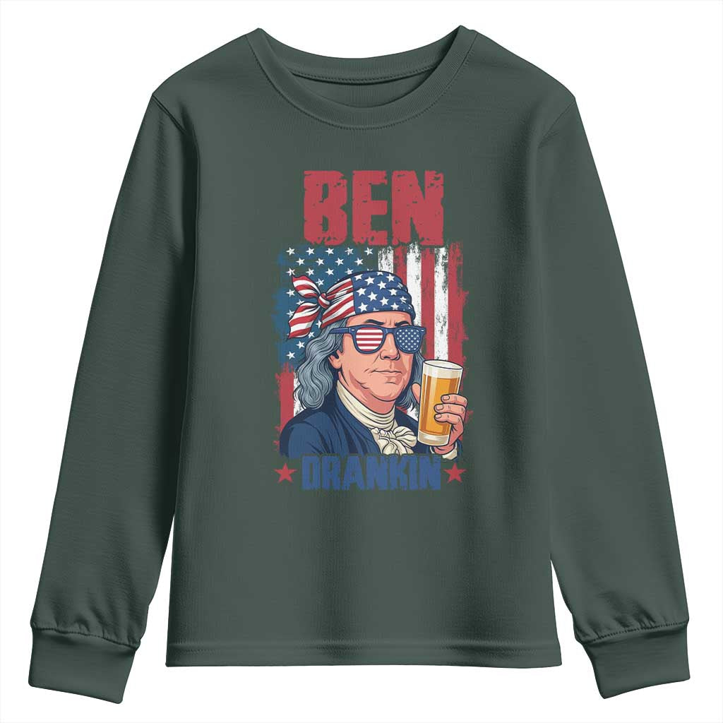 Benjamin Franklin Youth Sweatshirt Funny Ben Drankin American History TS12 Dark Forest Green Print Your Wear