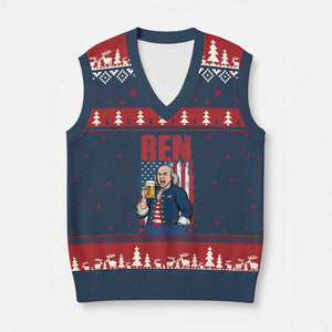 Benjamin Franklin V-Neck Knit Sweater Vest Funny Patriotic Founding Father TS12 Navy Red Print Your Wear