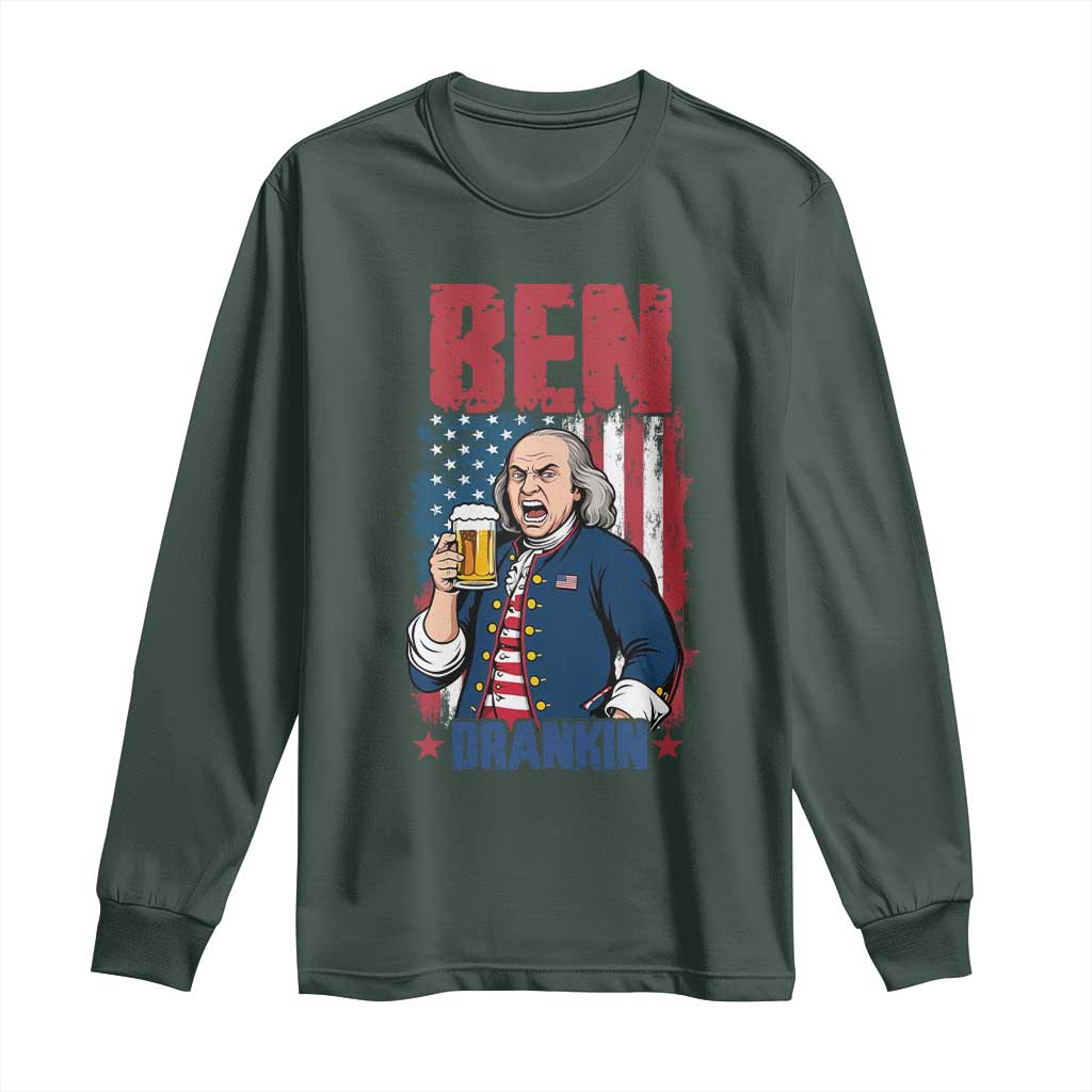 Benjamin Franklin Long Sleeve Shirt Funny Patriotic Founding Father TS12 Dark Forest Green Print Your Wear