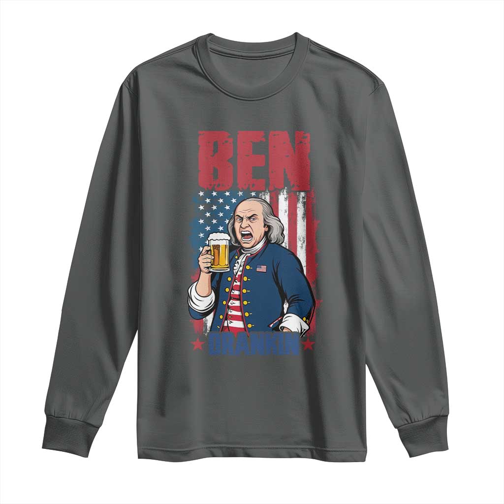 Benjamin Franklin Long Sleeve Shirt Funny Patriotic Founding Father TS12 Dark Heather Print Your Wear