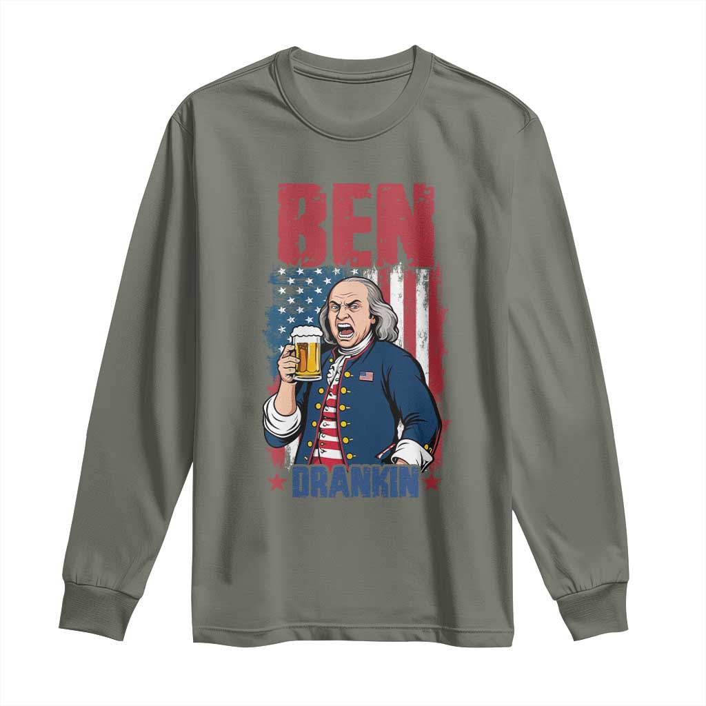 Benjamin Franklin Long Sleeve Shirt Funny Patriotic Founding Father TS12 Military Green Print Your Wear