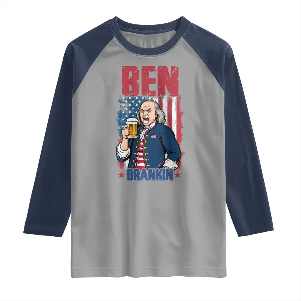 Benjamin Franklin Raglan Shirt Funny Patriotic Founding Father TS12 Sport Gray Navy Print Your Wear