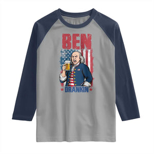 Benjamin Franklin Raglan Shirt Funny Patriotic Founding Father TS12 Sport Gray Navy Print Your Wear