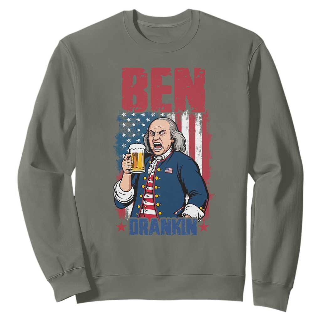 Benjamin Franklin Sweatshirt Funny Patriotic Founding Father TS12 Military Green Print Your Wear