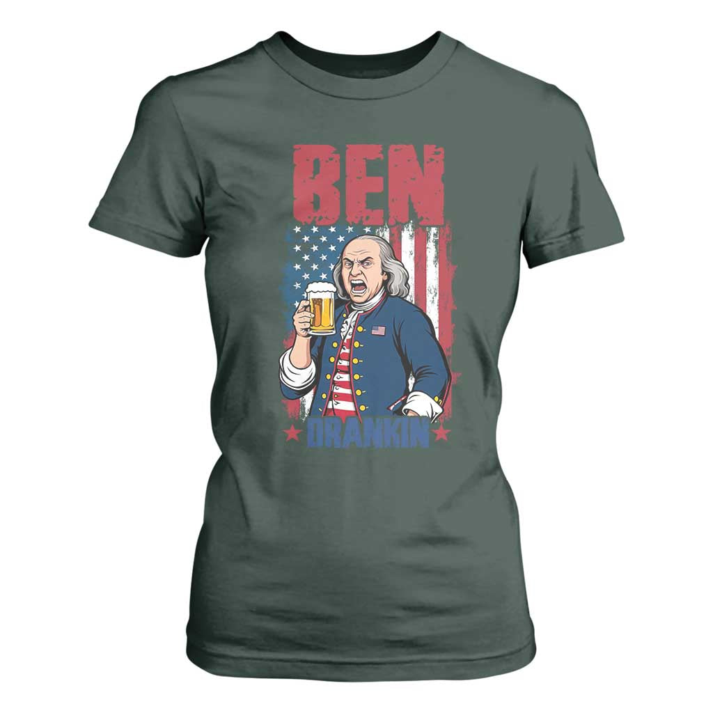 Benjamin Franklin T Shirt For Women Funny Patriotic Founding Father TS12 Dark Forest Green Print Your Wear