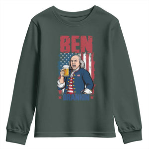 Benjamin Franklin Youth Sweatshirt Funny Patriotic Founding Father TS12 Dark Forest Green Print Your Wear