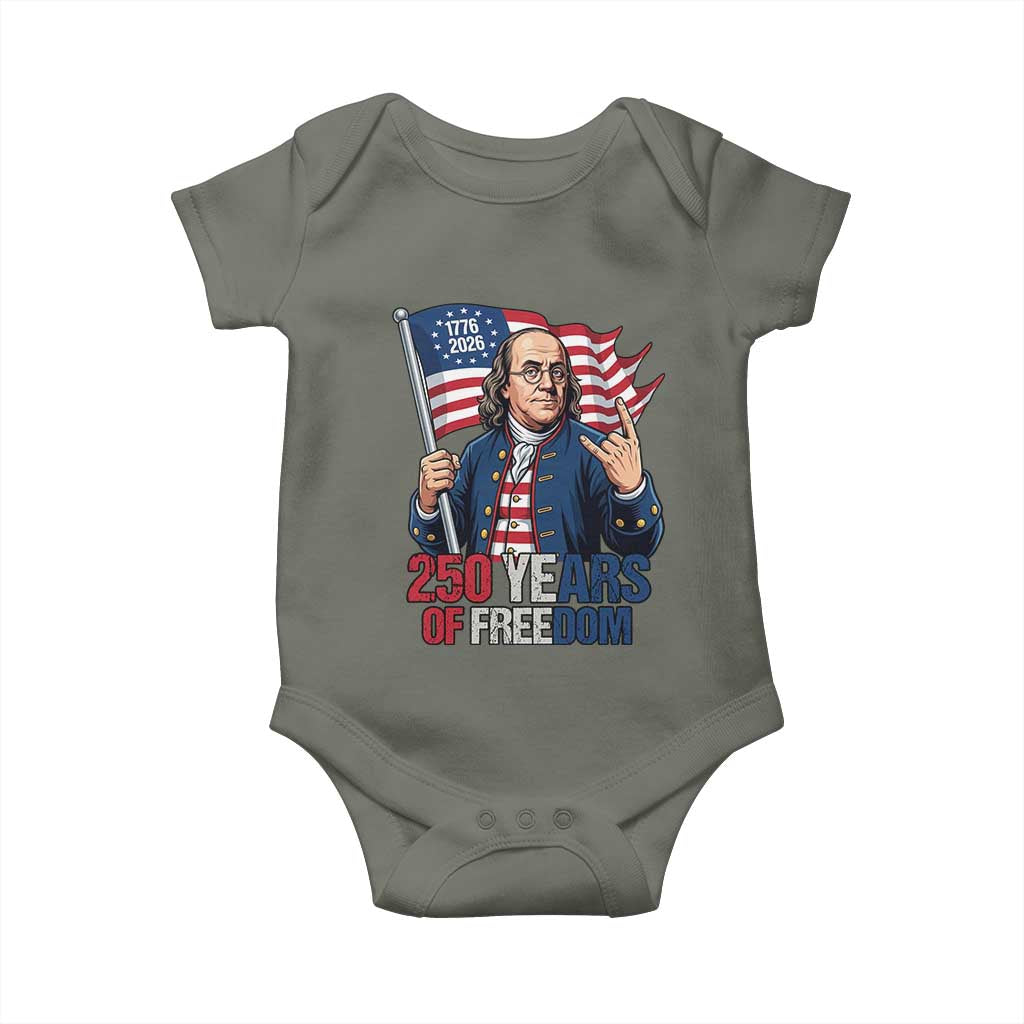 Patriotic Benjamin Franklin Baby Onesie 250 Years Of Freedom TS12 Military Green Print Your Wear