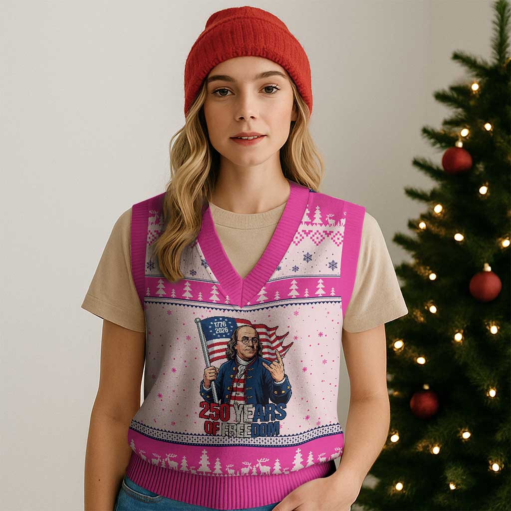 Patriotic Benjamin Franklin V-Neck Knit Sweater Vest 250 Years Of Freedom TS12 Hot Pink Print Your Wear