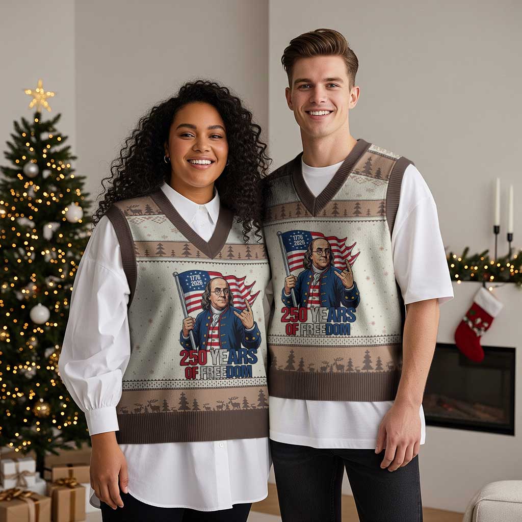 Patriotic Benjamin Franklin V-Neck Knit Sweater Vest 250 Years Of Freedom TS12 Mocha Mousse Print Your Wear