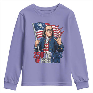 Patriotic Benjamin Franklin Youth Sweatshirt 250 Years Of Freedom TS12 Violet Print Your Wear