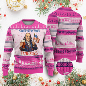 Funny Benjamin Franklin Ugly Christmas Sweater Cheers To 250 Years TS12 Hot Pink Print Your Wear