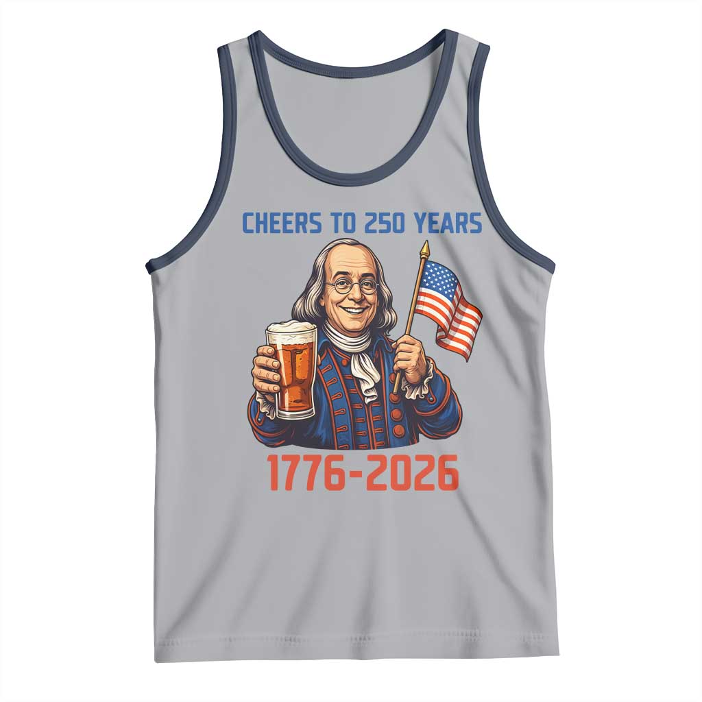Funny Benjamin Franklin Tank Top Cheers To 250 Years TS12 Athletic Heather Navy Print Your Wear
