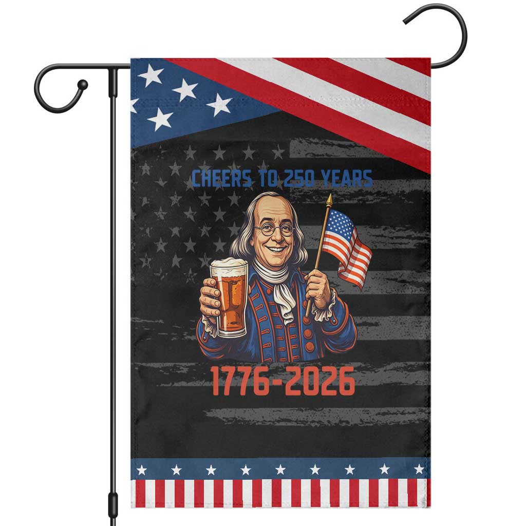 Funny Benjamin Franklin Garden Flag Cheers To 250 Years TS12 Distressed Black Blue Print Your Wear