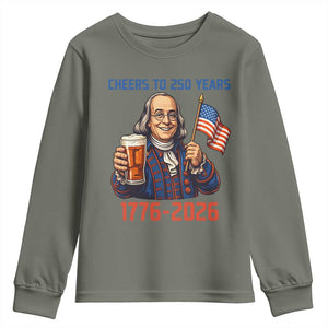 Funny Benjamin Franklin Youth Sweatshirt Cheers To 250 Years TS12 Military Green Print Your Wear