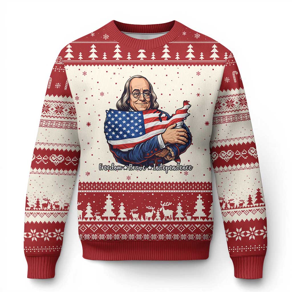 Benjamin Franklin Ugly Christmas Sweater Freedom Liberty Independence American History TS12 Beige Red Print Your Wear