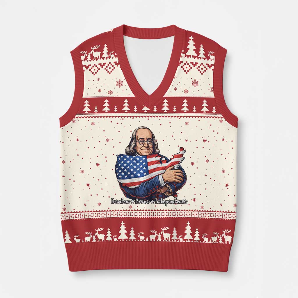 Benjamin Franklin V-Neck Knit Sweater Vest Freedom Liberty Independence American History TS12 Beige Red Print Your Wear