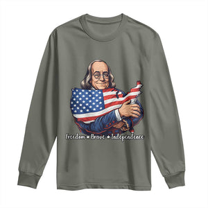 Benjamin Franklin Long Sleeve Shirt Freedom Liberty Independence American History TS12 Military Green Print Your Wear
