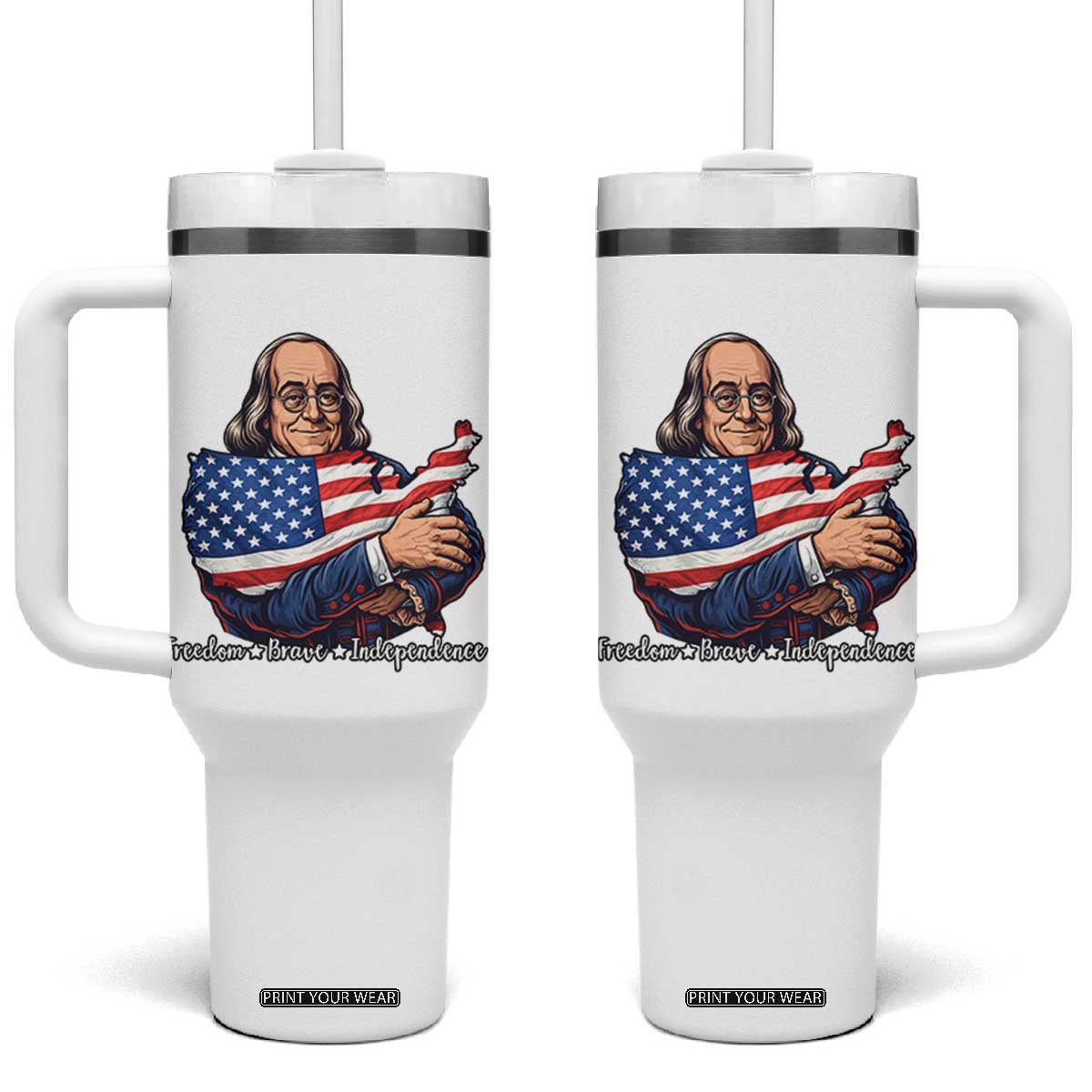 Benjamin Franklin Tumbler With Handle Freedom Liberty Independence American History TS12 One Size: 40 oz White Print Your Wear