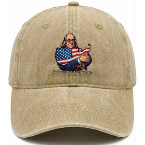 Benjamin Franklin Washed Cotton Baseball Cap Freedom Liberty Independence American History TS12 Washed Cap Universal Fit Khaki Print Your Wear