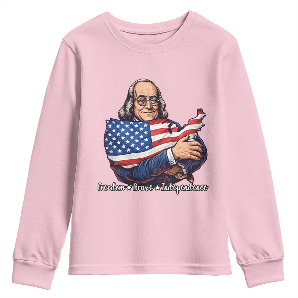 Benjamin Franklin Youth Sweatshirt Freedom Liberty Independence American History TS12 Light Pink Print Your Wear