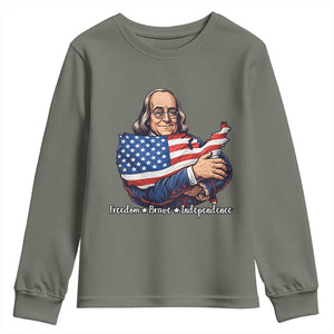Benjamin Franklin Youth Sweatshirt Freedom Liberty Independence American History TS12 Military Green Print Your Wear