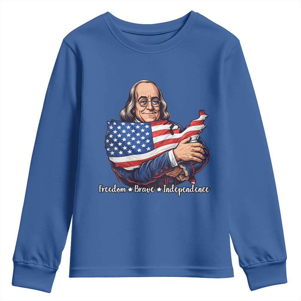 Benjamin Franklin Youth Sweatshirt Freedom Liberty Independence American History TS12 Royal Blue Print Your Wear